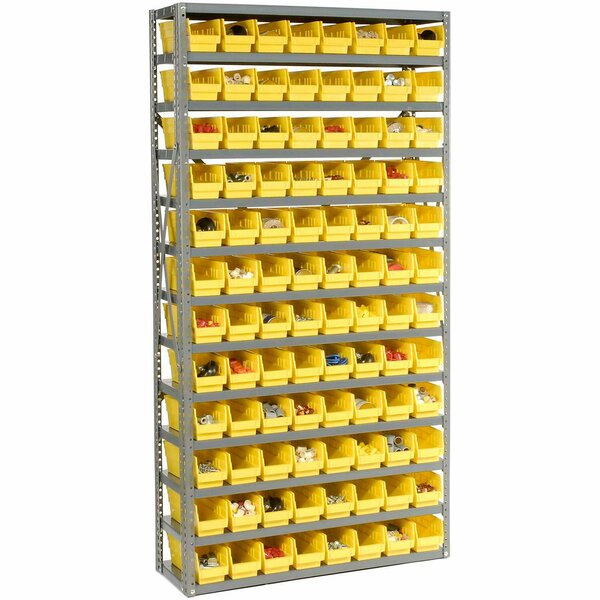 Global Industrial Steel Shelving with 96 4inH Plastic Shelf Bins Yellow, 36x12x72-13 Shelves 603443YL